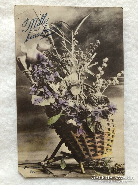 Antik, régi virágos képeslap              -2.
