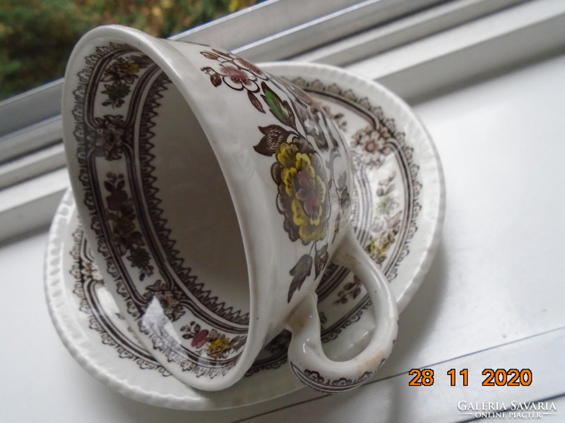 1960 Polychrome English cup with dorset pattern, wood & sons burslem