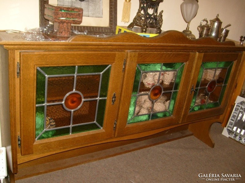 Sideboard lead glass 175 cm 3 doors walnut covering unique rarity also for bar cabinet