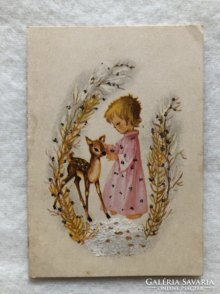 Régi glitteres Karácsonyi képeslap                -2.