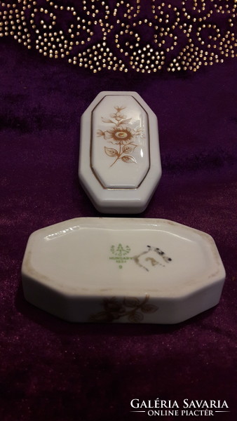 Hollóházi porcelán dobozka, gyűrűtartó (L3317)