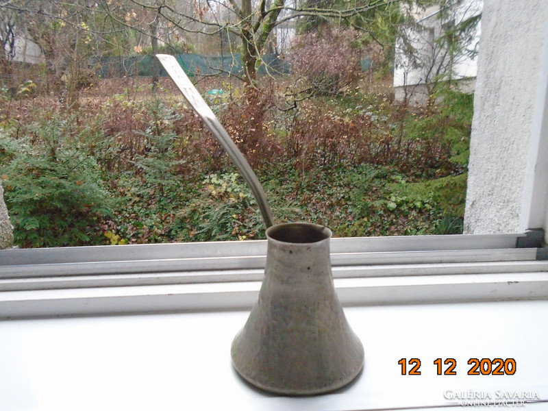 Hammered alpaca Soviet-Russian coffee maker, ibrik, with a long visually marked handle
