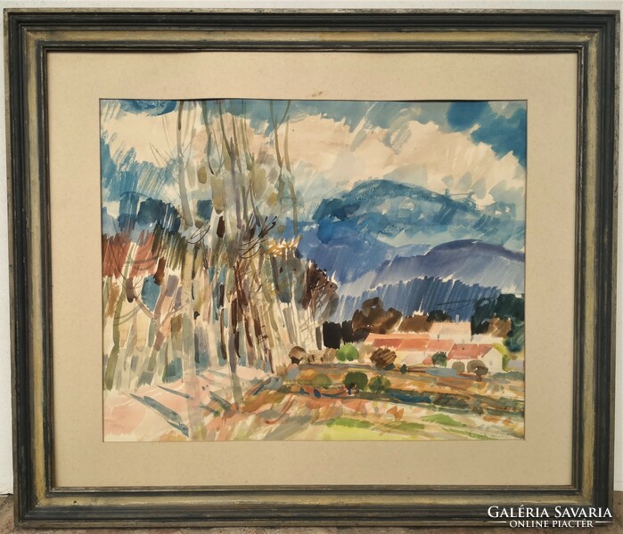 Gulyás Dénes (1927 - 2003) Fasor c. Képcsarnokos festménye Eredeti Garanciával!