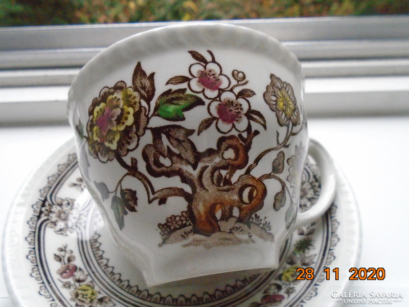 1960 Polychrome English cup with dorset pattern, wood & sons burslem