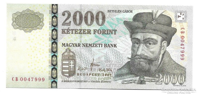 2000 forint 2007 "CB" UNC 0047999 as sorszám