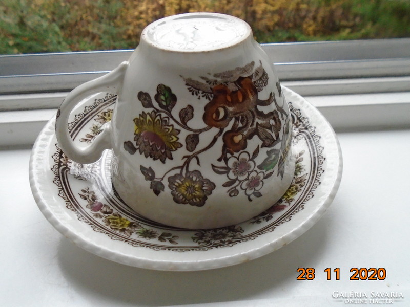 1960 Polychrome English cup with dorset pattern, wood & sons burslem