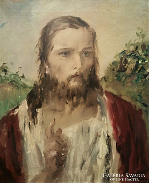 Náray Aurél (1883 - 1948) Krisztus c. festménye Eredeti Garanciával!