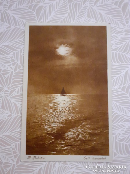 Old postcard 1928 sailing ship at Lake Balaton