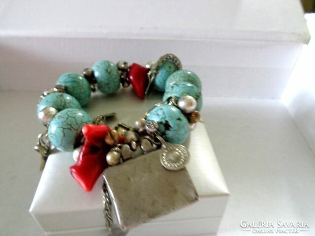 Turquoise coral old ethnic tribal bracelet