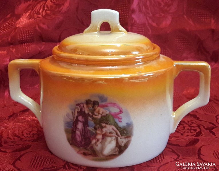 Antique scene Zsolnay porcelain sugar bowl (l3215)