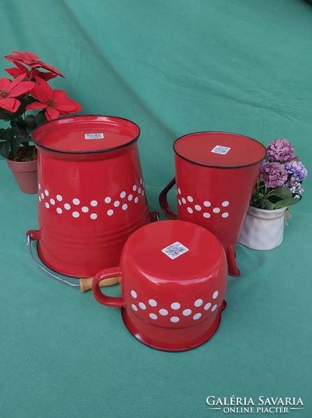 New Polka Dot Enamel Set 5 Liter Bucket Washbasin Spout Enameled Village Peasant Decoration