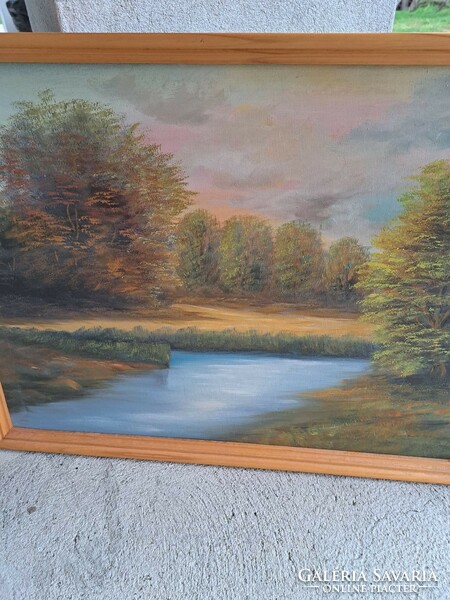 Tájas folyós fás festmény tájkép nosztalgia