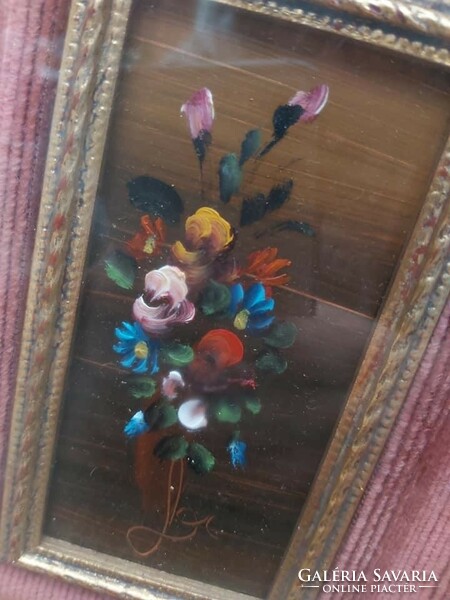 Virágos bársonyos dupla keretes falikép kép festmény