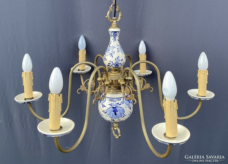 Delft onion pattern majolica, majolica chandelier.