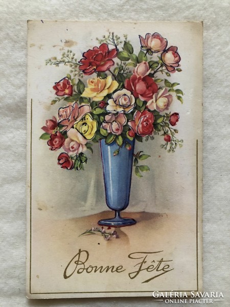 Antik, régi virágos képeslap                                            -2.