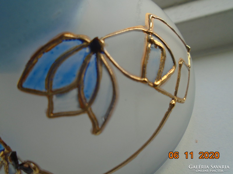 Zománc arany stilizált ibolya mintával modern művészi opál üveg díszkehely