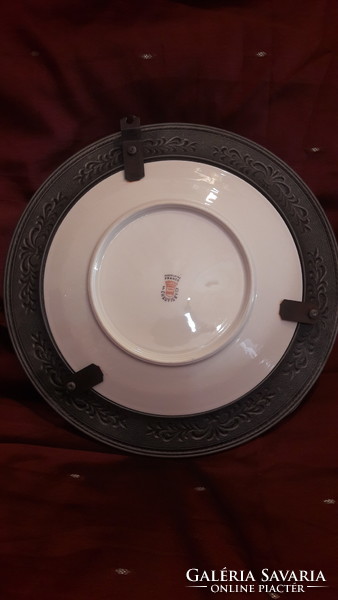 Biedermeier francia porcelán tányér ónkeretben (M3213)