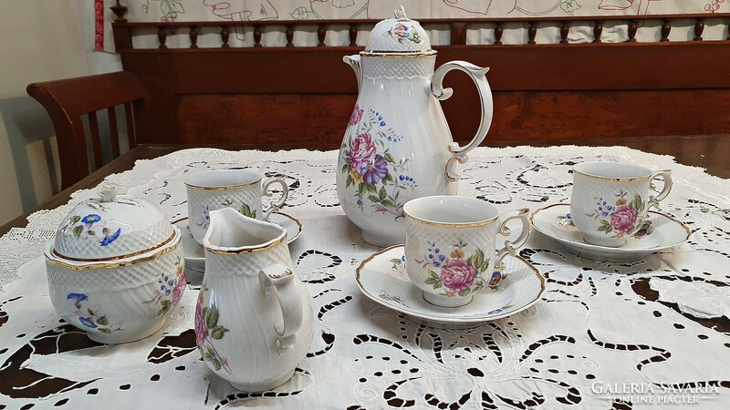 Old, raven house, morning glory pattern, wild rose decor, coffee, mocha, jug. With a lid with a rose holder.