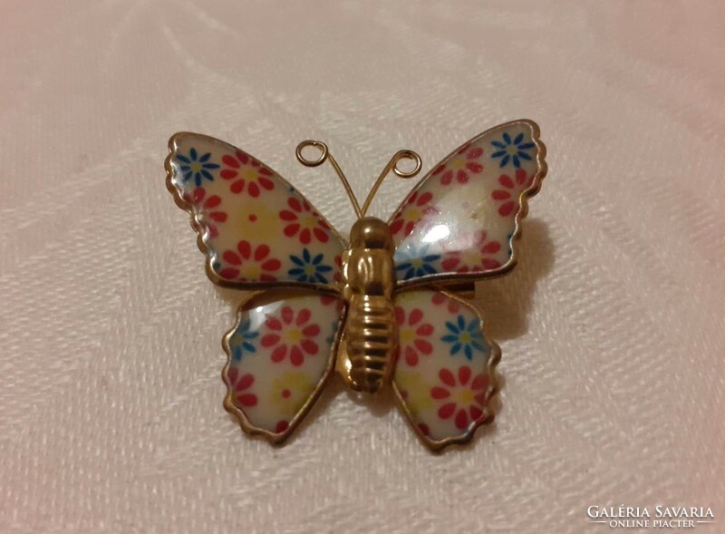 Charming vintage fire enamel butterfly brooch (pin)