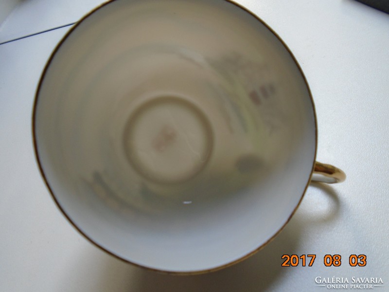Kutani Japanese eggshell tea cup with black gold rim