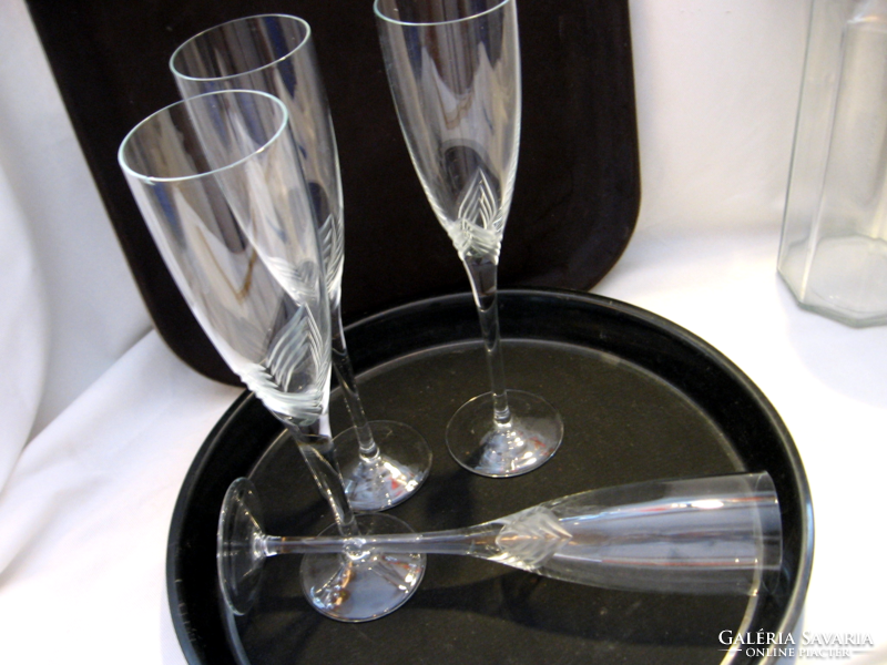 4 pcs engraved crystal champagne glasses