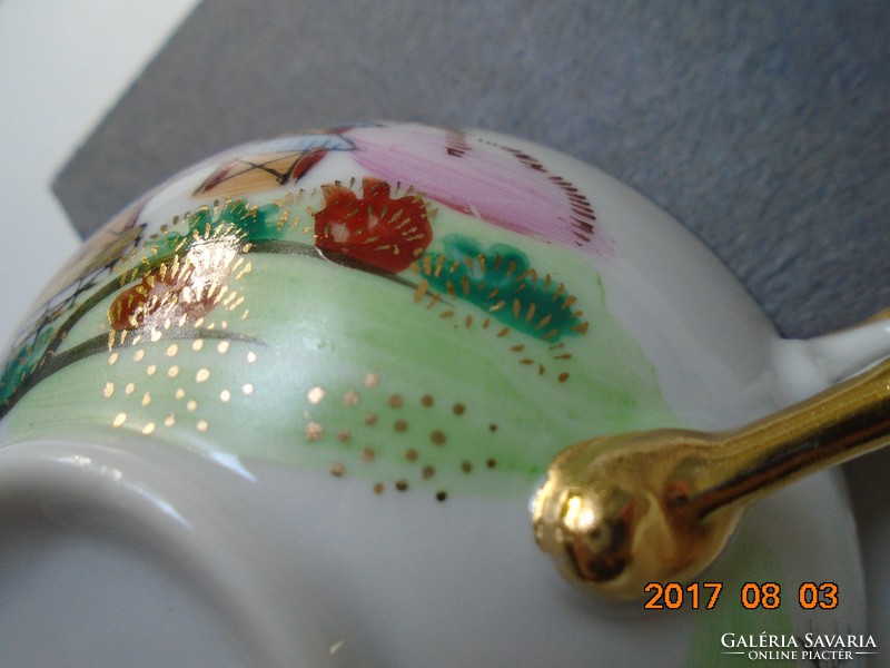 Kutani Japanese eggshell tea cup with black gold rim