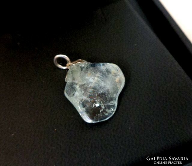 Natural blue topaz small pendant with silver hanger + chain