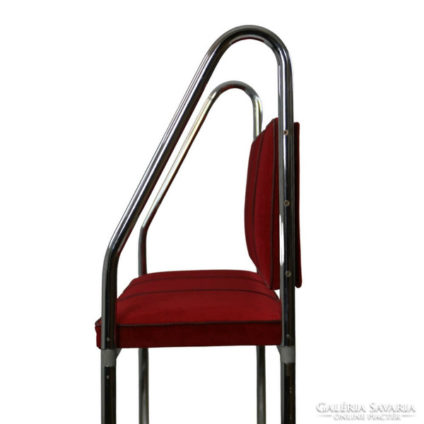 Red velvet tubular chrome bar stools - 4 pcs -