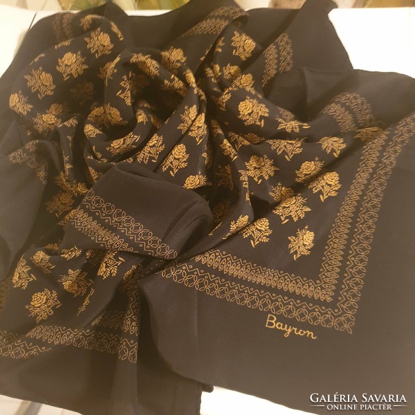 Byron Italian silk scarf, black-beige, flower pattern