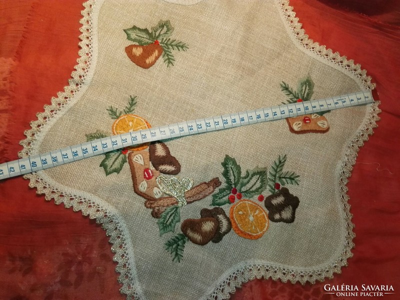 Hand embroidered Christmas tablecloth.