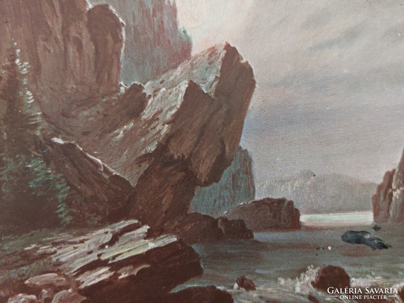 Régi képeslap művészeti levelezőlap tengerpart sziklák