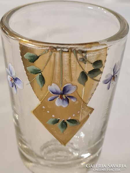 Antique bieder hand-painted, gilded violet glass cup