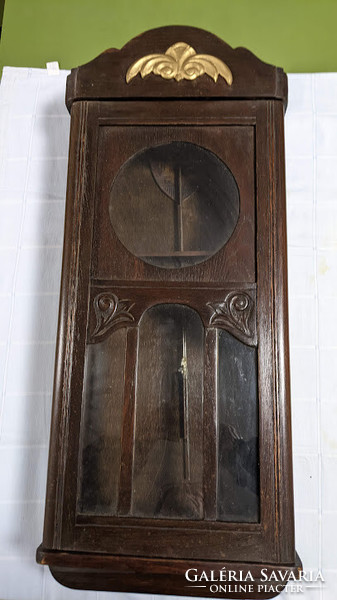 Antique Art Nouveau wall clock case made of oak wood in original condition.