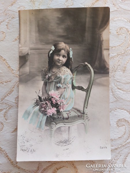 Régi képeslap 1914 kislány fotó levelezőlap