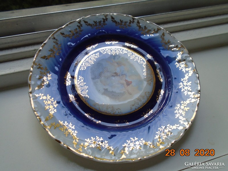 19th Viennese court cobalt with gold garland plate painting: juno goddess with angel