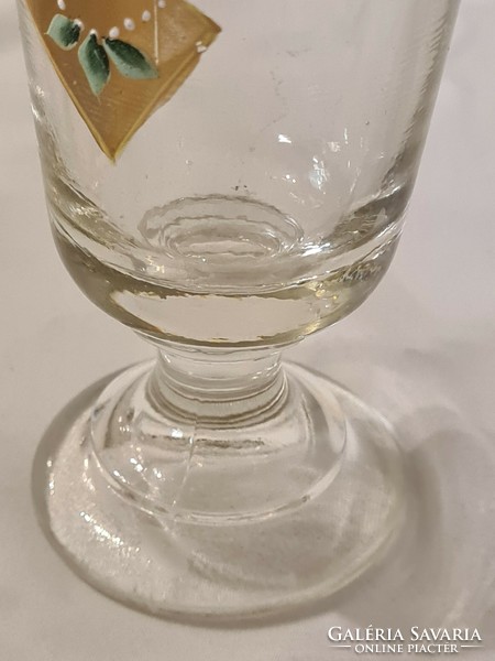 Antik bieder kézi festésű, aranyozott ibolyás üveg pohár