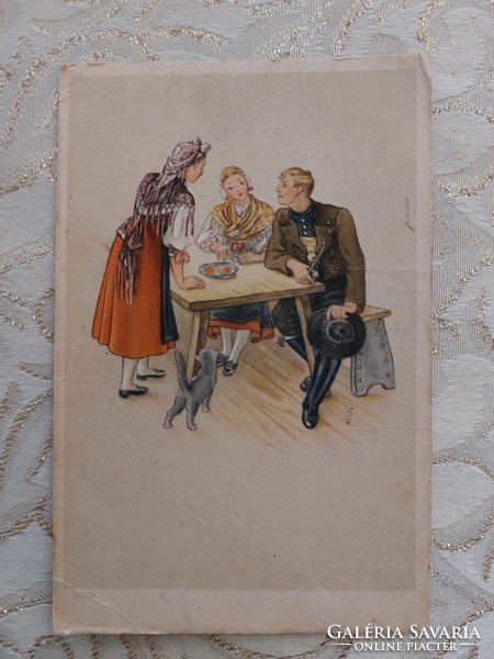 Régi képeslap 1943 művészrajz levelezőlap
