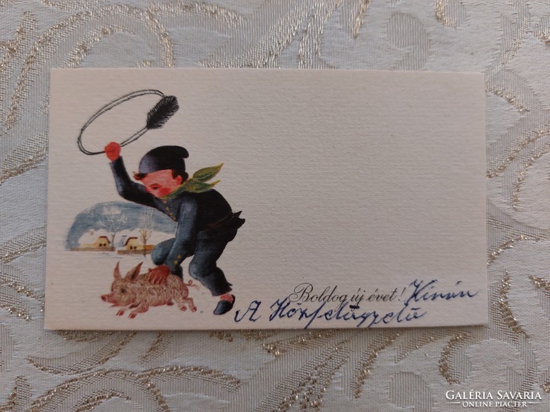 Old mini postcard 1967 New Year postcard greeting card chimney sweep pig