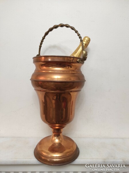 Antique champagne bucket inside tinned red copper champagne drink ice holder 732
