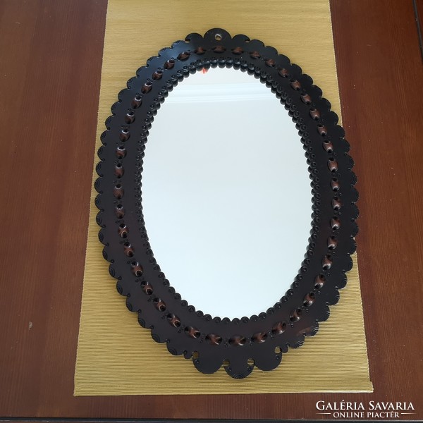Large wall mirror with leatherwork