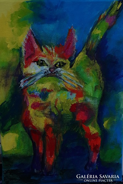 Színes cica festmény