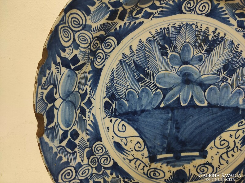Antik delfti tányér XVIII. század Delft korabeli csempülésekkel 111
