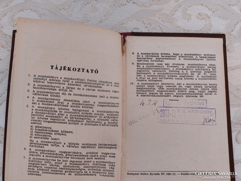 Régi szocialista dokumentum 1952 Munkakönyv