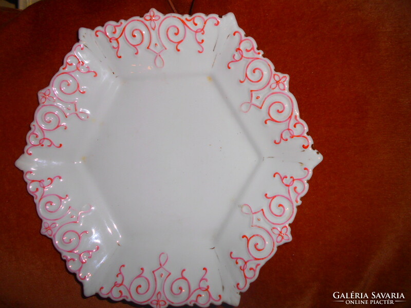 Antique hexagonal hand-painted serving bowl