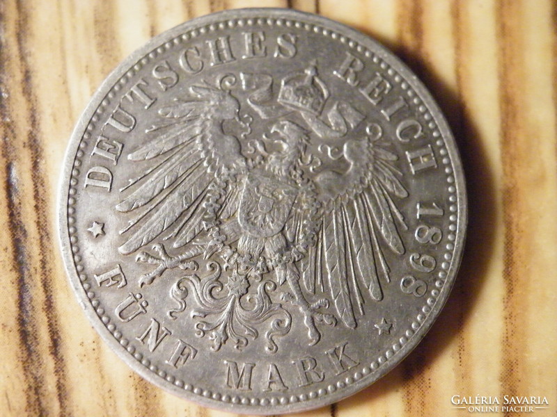 Silver original 5 marks otto koenig von bayern, german empire 1898. D