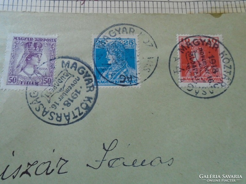 ZA413.14  Alkalmi bélyegzés-Magyar Köztársaság 1918 november 16  postázott  levél előlapon