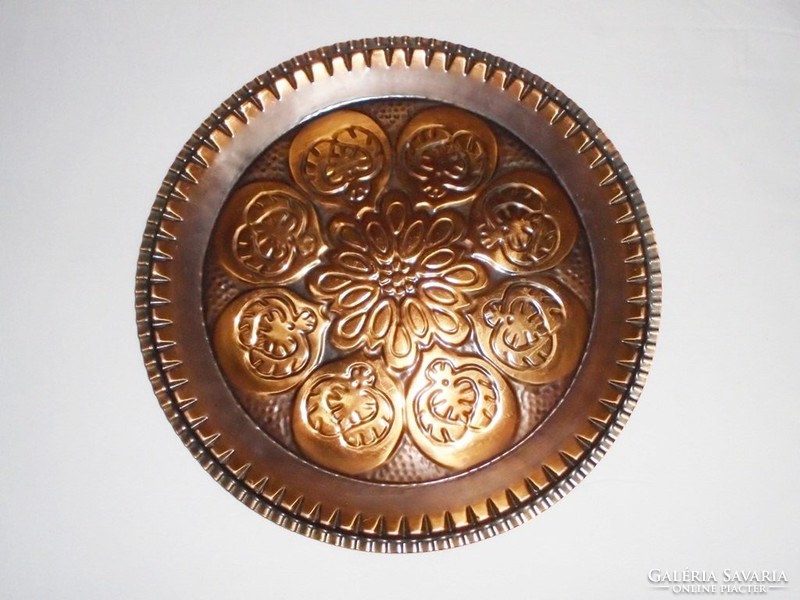 Copper Wall Mounted Metal Ornament Bowl Plate - Embossed Pattern, Beautifully Machined - 29cm Diameter
