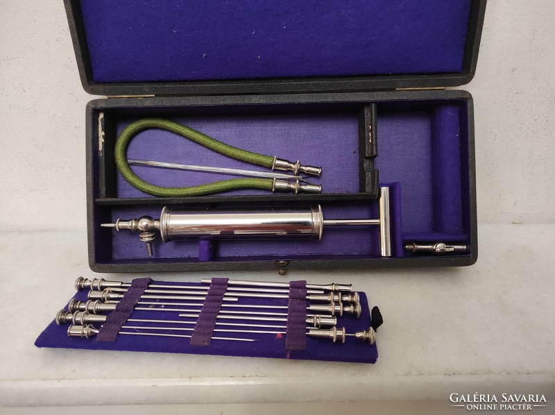 Antik fecskendő doktor orvosi eszköz tű készlet szerszám eredeti dobozában 190 6511