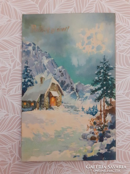 Régi újévi képeslap 1927 levelezőlap havas táj házikó