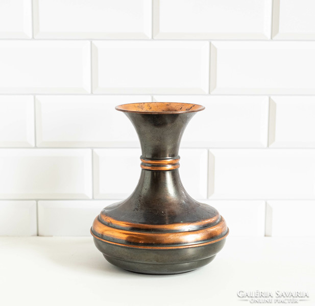 Retro fémműves réz / bronz váza - iparművész dekoráció